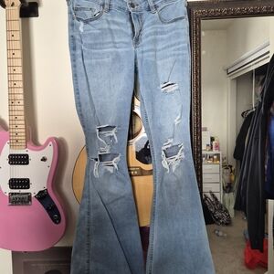 Hollister Light Blue Distressed Flare Jeans